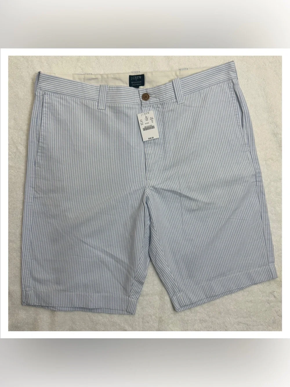 NWT J.Crew Men's Light Blue and White Striped Flat Front Shorts